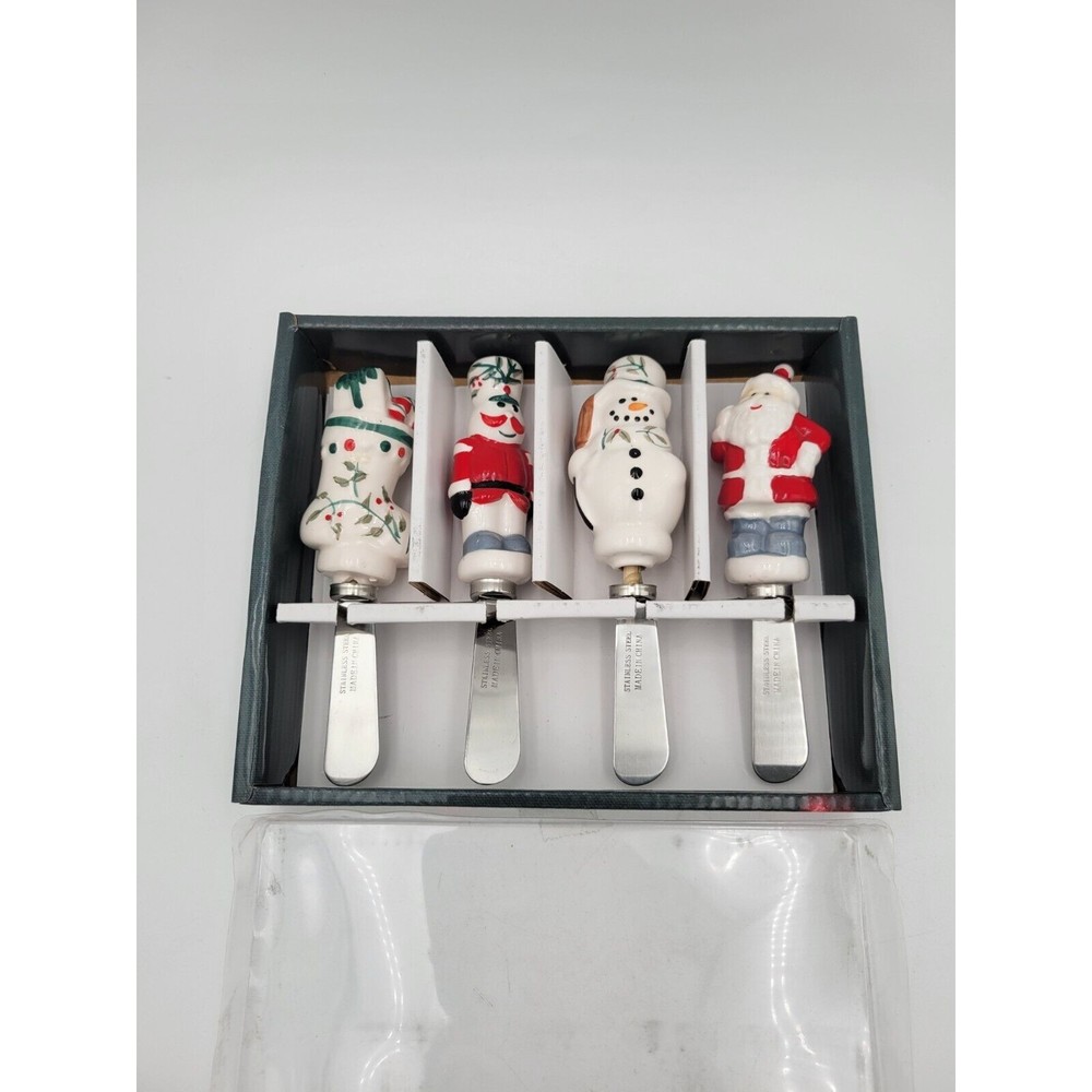 Pfaltzgraff Winterberry Christmas Snowman Santa Spreaders Set of 4 in‎ box